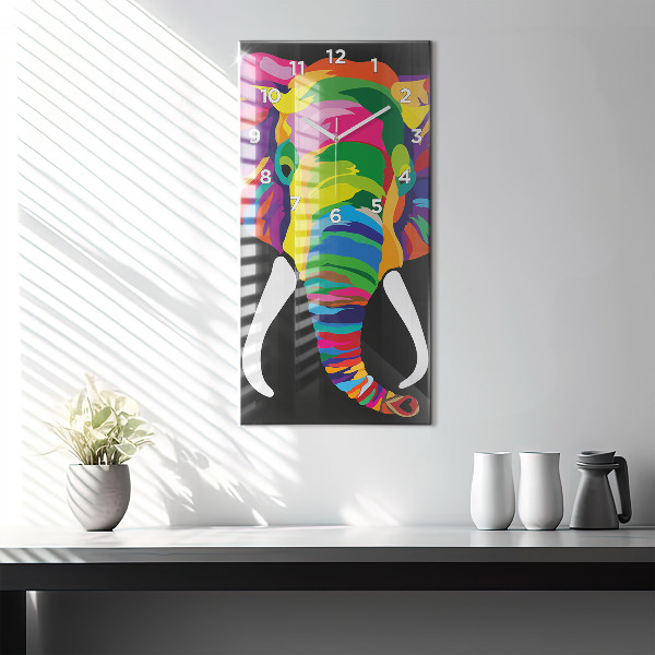 Vertical wall clock Colorful elephant