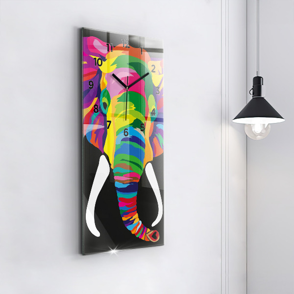 Vertical wall clock Colorful elephant