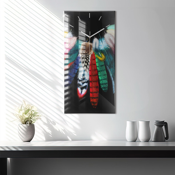 Vertical wall clock Colorful bird feathers