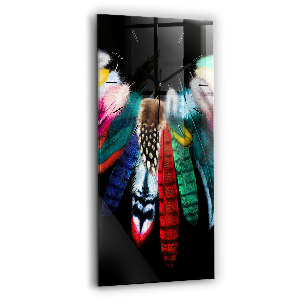Vertical wall clock Colorful bird feathers