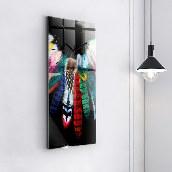 Vertical wall clock Colorful bird feathers