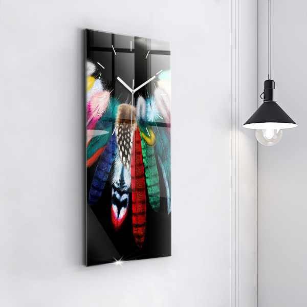 Vertical wall clock Colorful bird feathers
