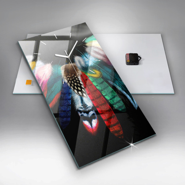 Vertical wall clock Colorful bird feathers