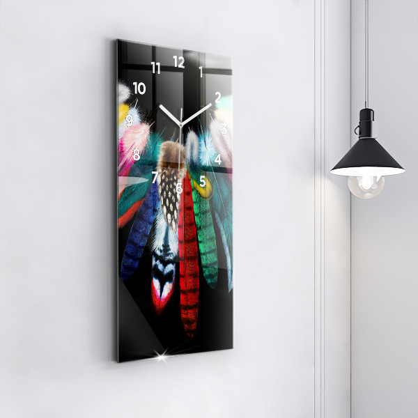 Vertical wall clock Colorful bird feathers