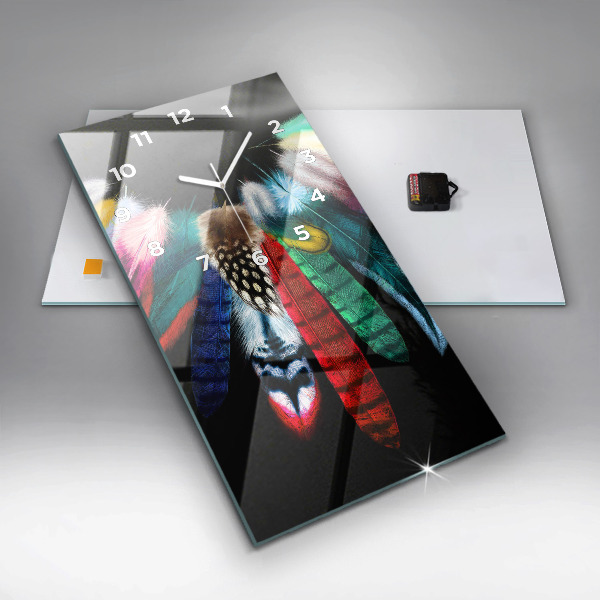 Vertical wall clock Colorful bird feathers