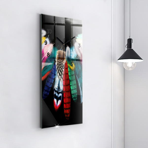 Vertical wall clock Colorful bird feathers