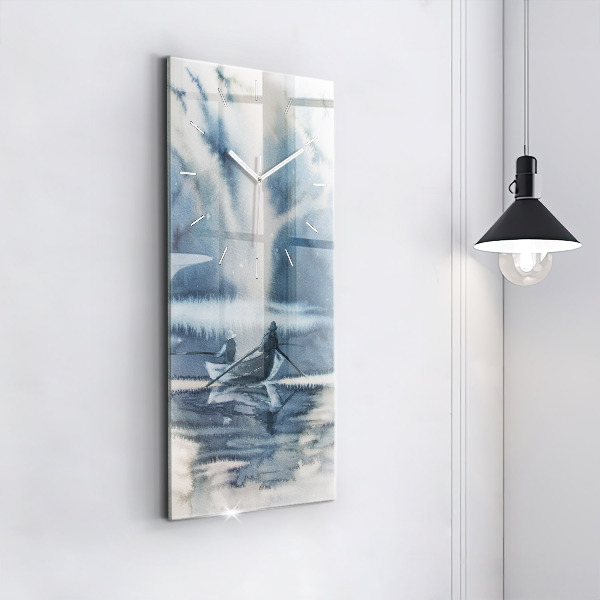 Vertical wall clock Fisherman on the lake