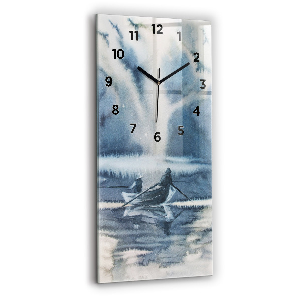 Vertical wall clock Fisherman on the lake