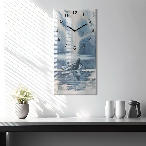 Vertical wall clock Fisherman on the lake