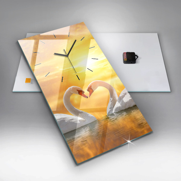 Vertical wall clock Swans in Love