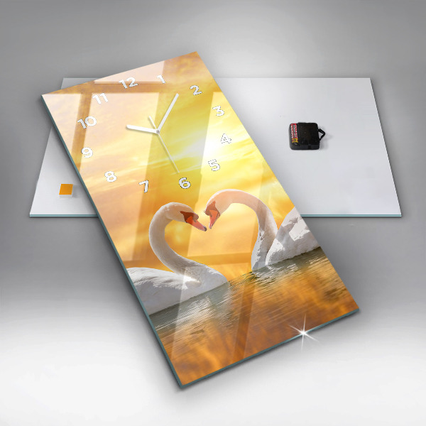 Vertical wall clock Swans in Love