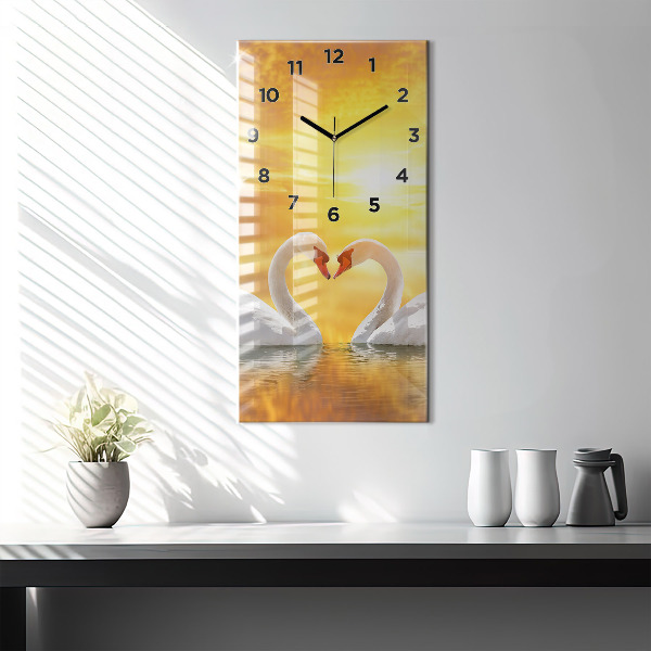 Vertical wall clock Swans in Love