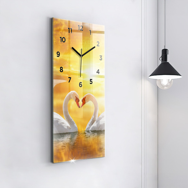 Vertical wall clock Swans in Love