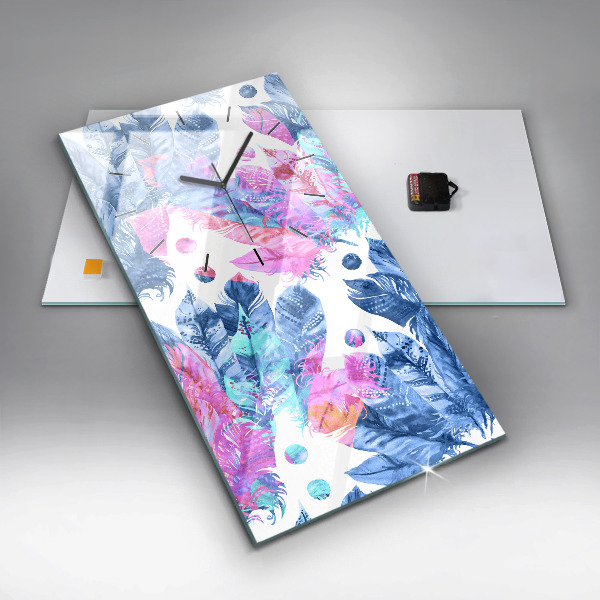 Vertical wall clock Colorful feathers
