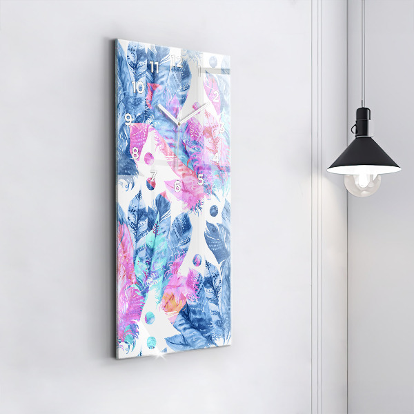 Vertical wall clock Colorful feathers