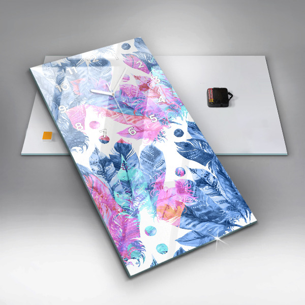 Vertical wall clock Colorful feathers