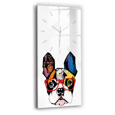Vertical wall clock French bulldog with glasses