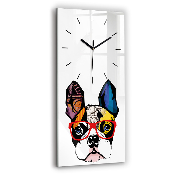 Vertical wall clock French bulldog with glasses