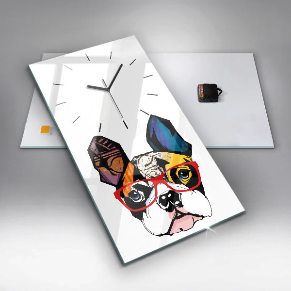 Vertical wall clock French bulldog with glasses