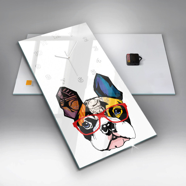 Vertical wall clock French bulldog with glasses