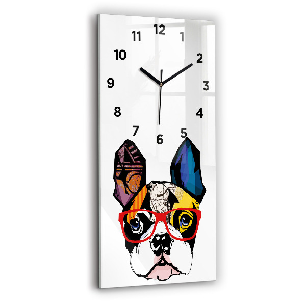 Vertical wall clock French bulldog with glasses