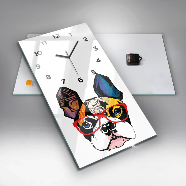 Vertical wall clock French bulldog with glasses