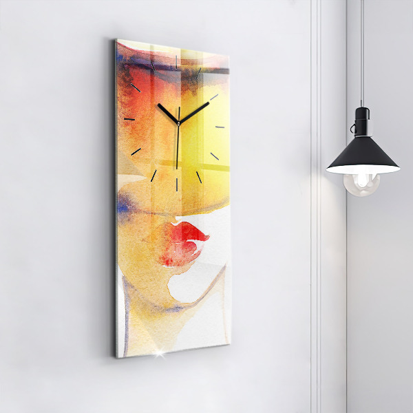 Vertical wall clock Woman in a hat