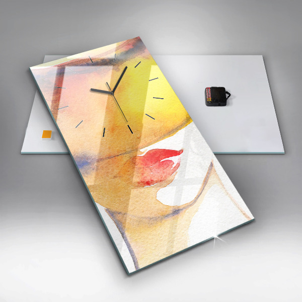 Vertical wall clock Woman in a hat