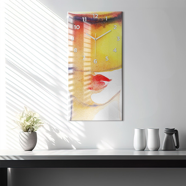 Vertical wall clock Woman in a hat