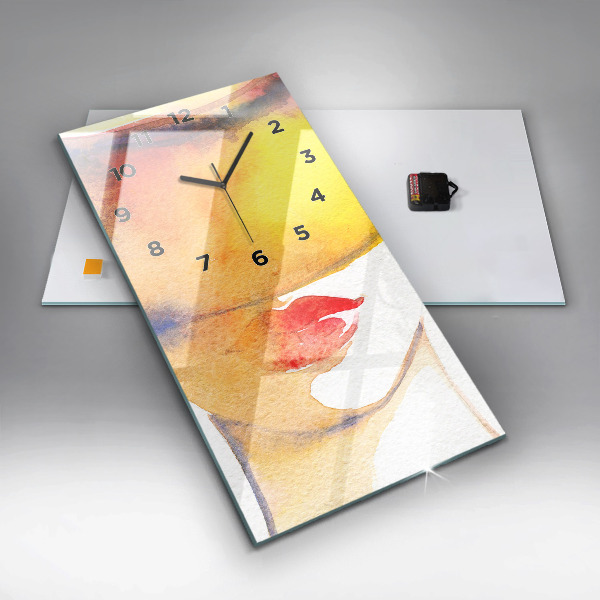 Vertical wall clock Woman in a hat