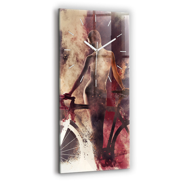 Vertical wall clock Woman and bike