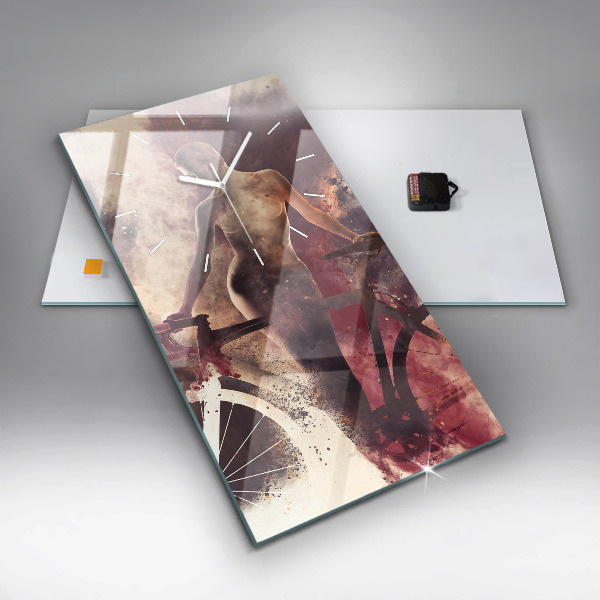 Vertical wall clock Woman and bike