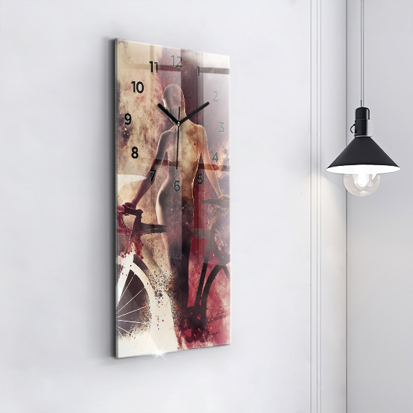 Vertical wall clock Woman and bike