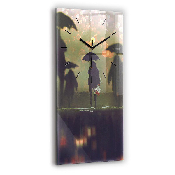 Vertical wall clock People with umbrellas