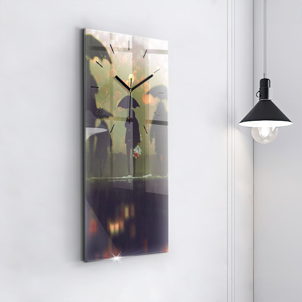 Vertical wall clock People with umbrellas