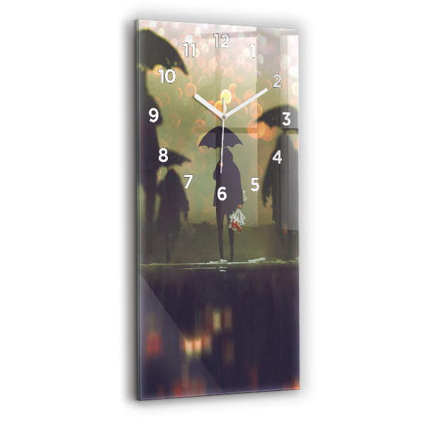 Vertical wall clock People with umbrellas