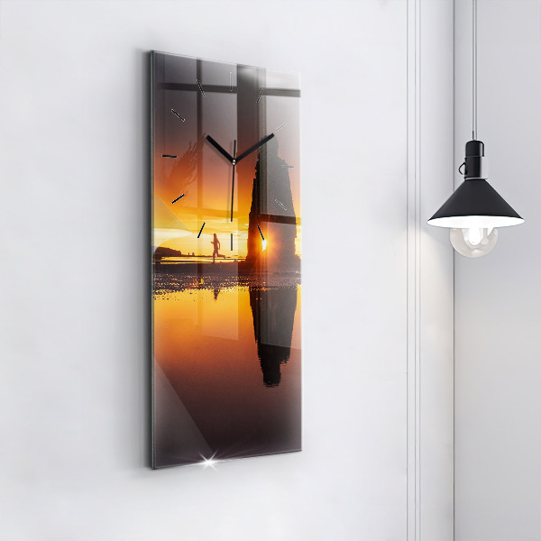 Vertical wall clock Runner and sunset