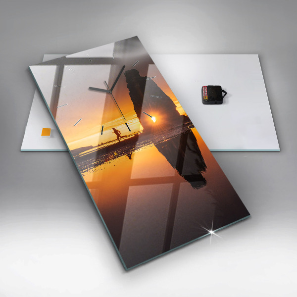 Vertical wall clock Runner and sunset