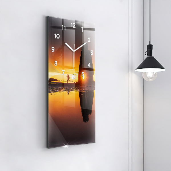 Vertical wall clock Runner and sunset