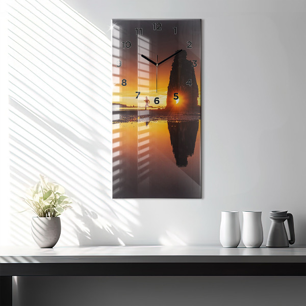 Vertical wall clock Runner and sunset