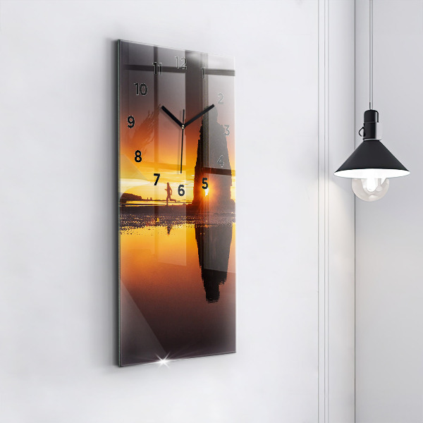 Vertical wall clock Runner and sunset