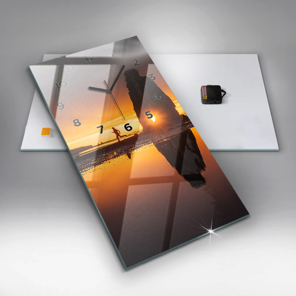 Vertical wall clock Runner and sunset