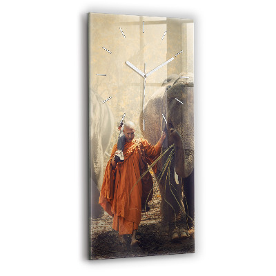 Vertical wall clock Monk leading elephants
