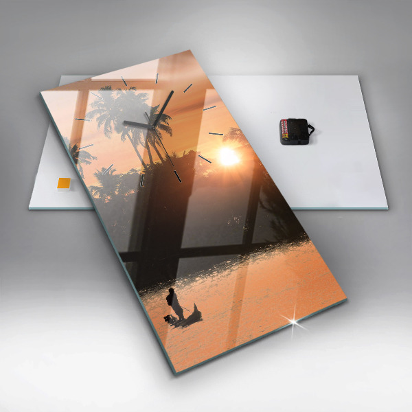 Vertical wall clock Sunset and palm trees