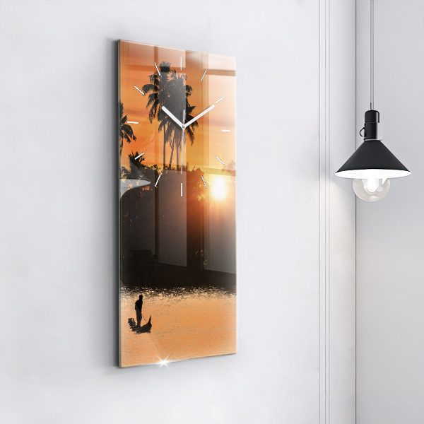 Vertical wall clock Sunset and palm trees