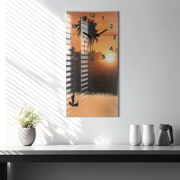 Vertical wall clock Sunset and palm trees
