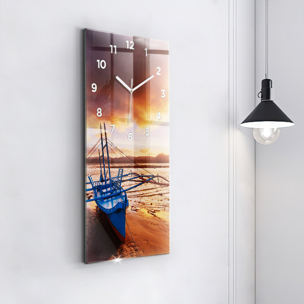 Vertical wall clock Boat and sunset