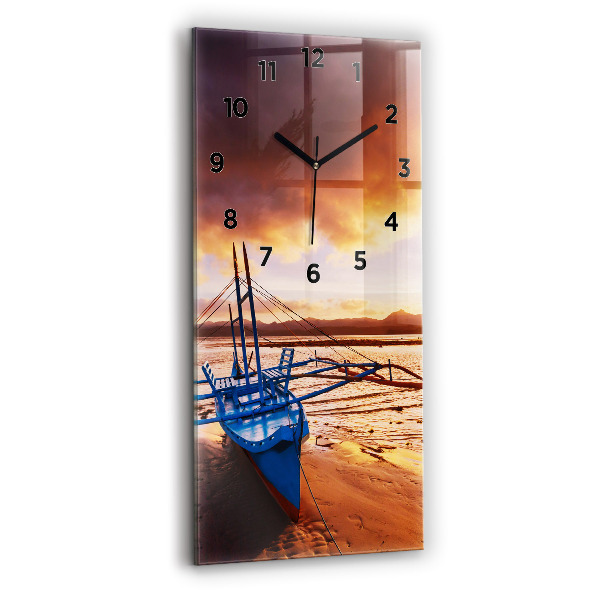 Vertical wall clock Boat and sunset