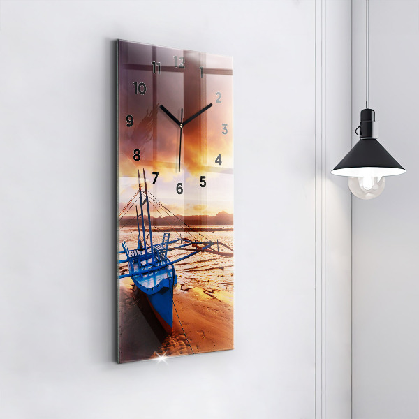 Vertical wall clock Boat and sunset