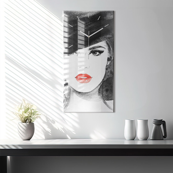 Vertical wall clock Woman in a hat